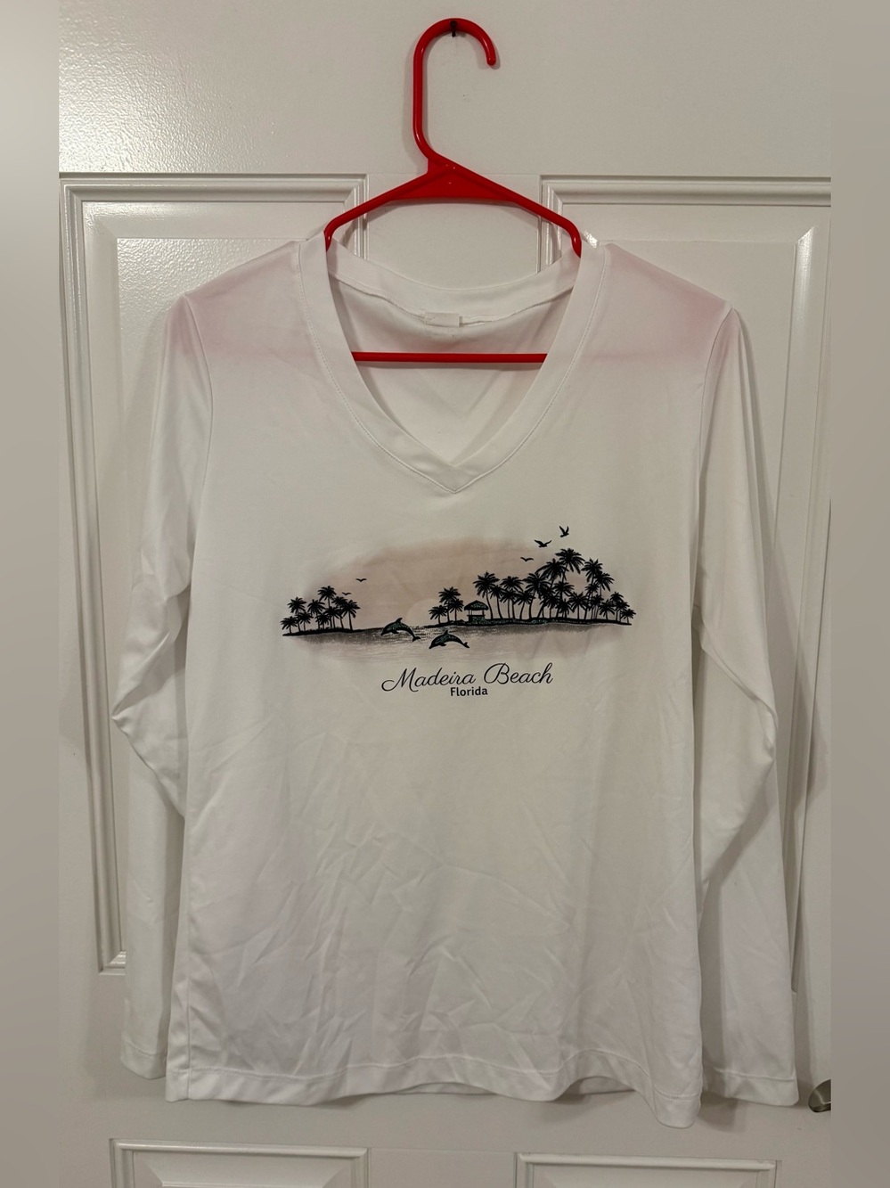 Madeira Beach Florida V-Neck Beach Tee - White with Black Print